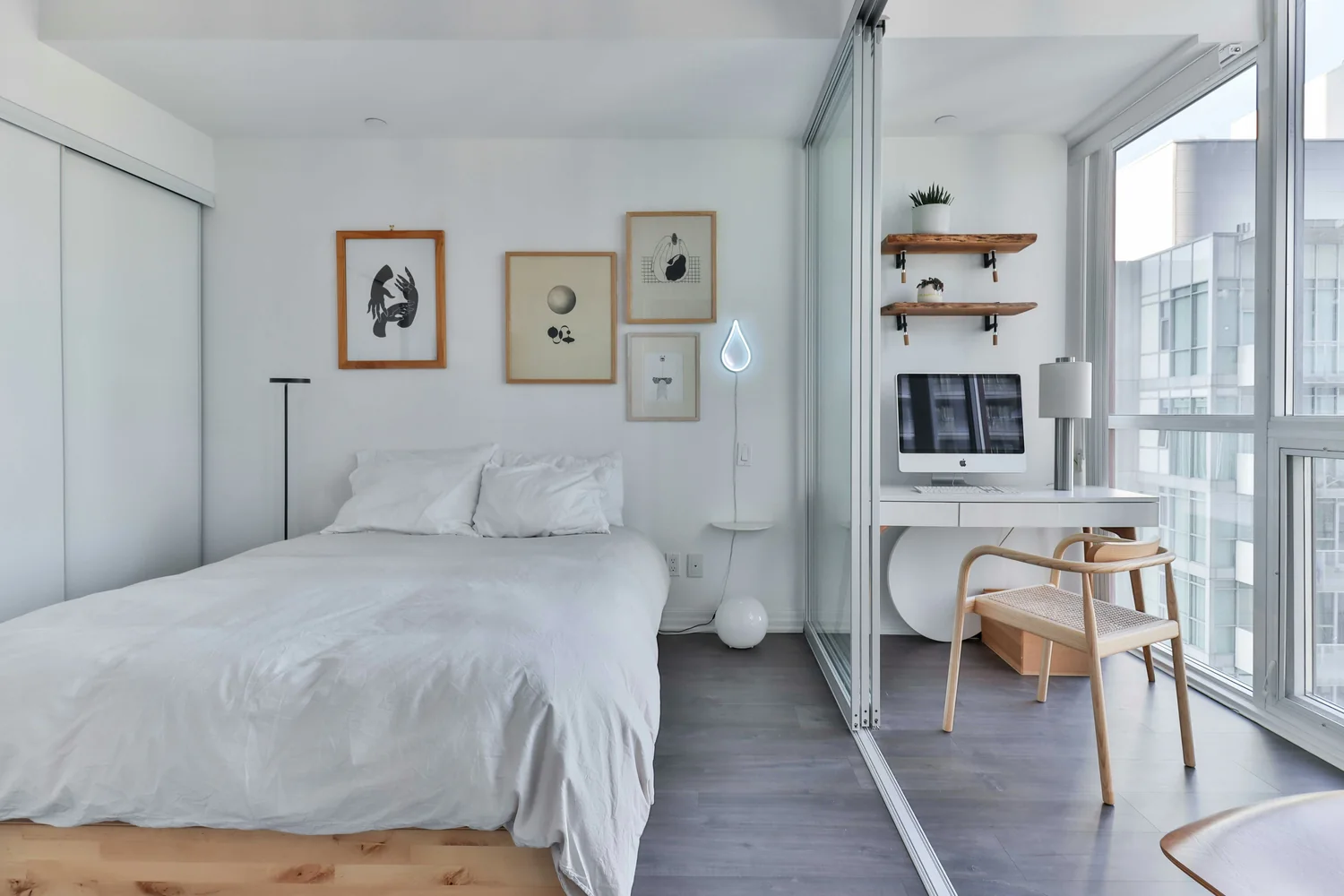 Furnished bedroom and dedicated workspace